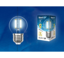 Лампа светодиодная филаментная (UL-00002208) Uniel E27 6W 4000K прозрачная LED-G45-6W/NW/E27/CL GLA01TR