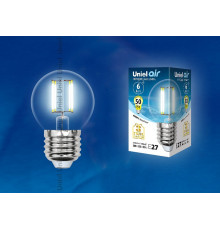 Лампа светодиодная филаментная (UL-00002208) Uniel E27 6W 4000K прозрачная LED-G45-6W/NW/E27/CL GLA01TR