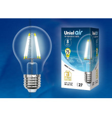 Лампа светодиодная филаментная (UL-00002212) Uniel E27 8W 4000K прозрачная LED-A60-8W/NW/E27/CL GLA01TR