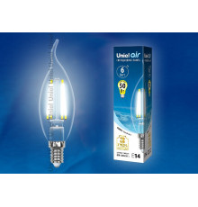 Лампа светодиодная филаментная (UL-00002229) Uniel E14 6W 4000K прозрачная LED-CW35-6W/NW/E14/CL GLA01TR