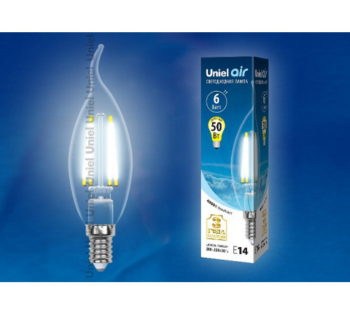 Лампа светодиодная филаментная (UL-00002229) Uniel E14 6W 4000K прозрачная LED-CW35-6W/NW/E14/CL GLA01TR Лампа светодиодная филаментная (UL-00002229) Uniel E14 6W 4000K прозрачная LED-CW35-6W/NW/E14/CL GLA01TR