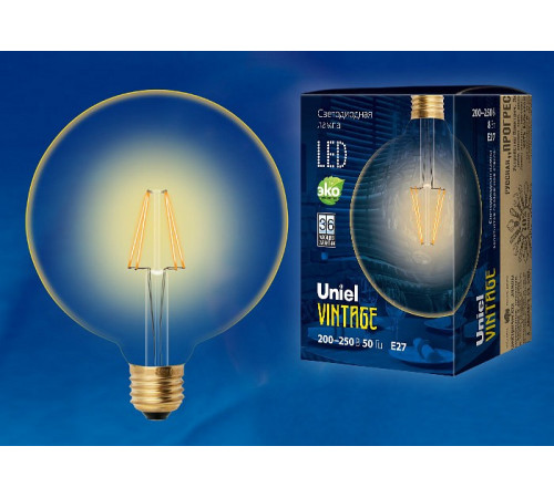 Лампа светодиодная филаментная (UL-00002358) Uniel E27 8W 2250K прозрачная LED-G125-8W/GOLDEN/E27 GLV21GO Лампа светодиодная филаментная (UL-00002358) Uniel E27 8W 2250K прозрачная LED-G125-8W/GOLDEN/E27 GLV21GO