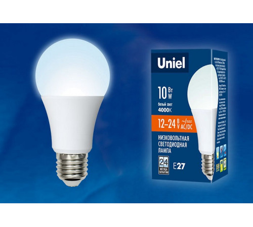 Лампа светодиодная (UL-00002381) Uniel E27 10W 4000K матовая LED-A60-10W/NW/E27/FR/12-24V PLO55WH Лампа светодиодная (UL-00002381) Uniel E27 10W 4000K матовая LED-A60-10W/NW/E27/FR/12-24V PLO55WH