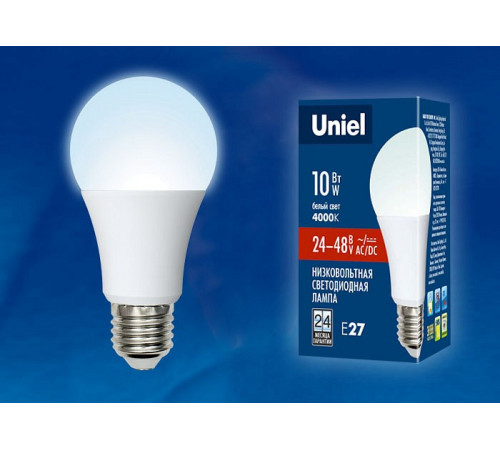 Лампа светодиодная Uniel LED-A60-10W/NW/E27/FR/24-48V PLO55WH UL-00002382 Лампа светодиодная Uniel LED-A60-10W/NW/E27/FR/24-48V PLO55WH UL-00002382