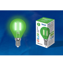 Лампа светодиодная филаментная (UL-00002987) Uniel E14 5W зеленый LED-G45-5W/GREEN/E14 GLA02GR