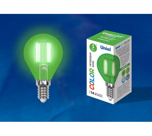 Лампа светодиодная филаментная (UL-00002987) Uniel E14 5W зеленый LED-G45-5W/GREEN/E14 GLA02GR Лампа светодиодная филаментная (UL-00002987) Uniel E14 5W зеленый LED-G45-5W/GREEN/E14 GLA02GR