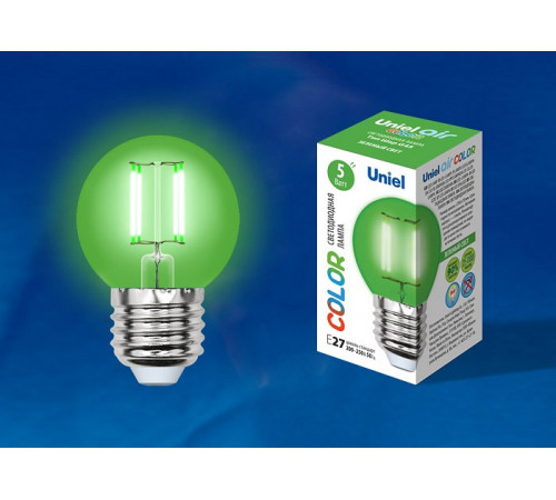 Лампа светодиодная филаментная (UL-00002988) Uniel E27 5W зеленый LED-G45-5W/GREEN/E27 GLA02GR Лампа светодиодная филаментная (UL-00002988) Uniel E27 5W зеленый LED-G45-5W/GREEN/E27 GLA02GR