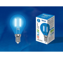 Лампа светодиодная филаментная (UL-00002989) Uniel E14 5W синий LED-G45-5W/BLUE/E14 GLA02BL