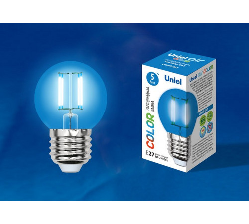 Лампа светодиодная филаментная (UL-00002990) Uniel E27 5W синий LED-G45-5W/BLUE/E27 GLA02BL Лампа светодиодная филаментная (UL-00002990) Uniel E27 5W синий LED-G45-5W/BLUE/E27 GLA02BL