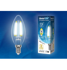 Лампа светодиодная филаментная (UL-00003247) Uniel E14 7,5W 4000K прозрачная LED-C35-7,5W/NW/E14/CL GLA01TR