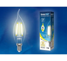 Лампа светодиодная филаментная (UL-00003248) Uniel E14 7,5W 3000K прозрачная LED-CW35-7,5W/WW/E14/CL GLA01TR
