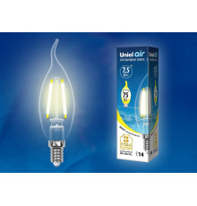 Лампа светодиодная филаментная (UL-00003248) Uniel E14 7,5W 3000K прозрачная LED-CW35-7,5W/WW/E14/CL GLA01TR