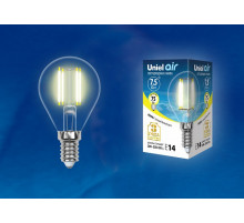 Лампа светодиодная филаментная (UL-00003250) Uniel E14 7,5W 3000K прозрачная LED-G45-7,5W/WW/E14/CL GLA01TR