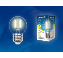 Лампа светодиодная филаментная (UL-00003252) Uniel E27 7,5W 3000K прозрачная LED-G45-7,5W/WW/E27/CL GLA01TR