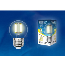 Лампа светодиодная филаментная (UL-00003252) Uniel E27 7,5W 3000K прозрачная LED-G45-7,5W/WW/E27/CL GLA01TR