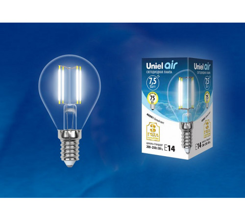 Лампа светодиодная филаментная (UL-00003254) Uniel E14 7,5W 4000K прозрачная LED-G45-7,5W/NW/E14/CL GLA01TR Лампа светодиодная филаментная (UL-00003254) Uniel E14 7,5W 4000K прозрачная LED-G45-7,5W/NW/E14/CL GLA01TR