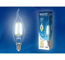 Лампа светодиодная филаментная (UL-00003296) Uniel E14 7,5W 4000K прозрачная LED-CW35-7,5W/NW/E14/CL GLA01TR