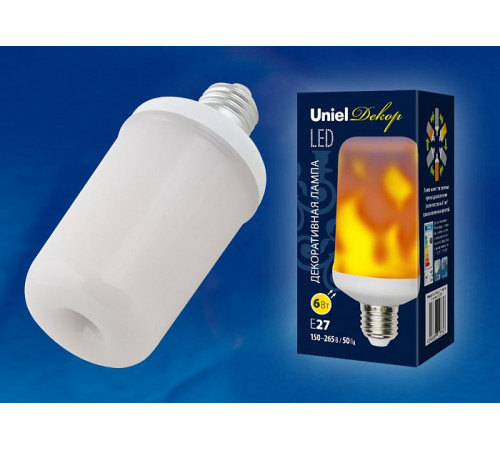 Лампа светодиодная декоративная (UL-00003360) Uniel E27 6W матовая LED-L60-6W/FLAME/E27/FR PLD01WH Лампа светодиодная декоративная (UL-00003360) Uniel E27 6W матовая LED-L60-6W/FLAME/E27/FR PLD01WH