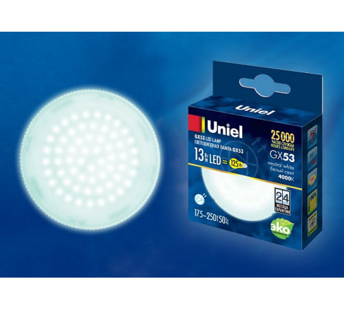 Лампа светодиодная (UL-00003723) Uniel GX53 13W 4000K матовая LED-GX53-13W/NW/GX53/FR PLZ01WH