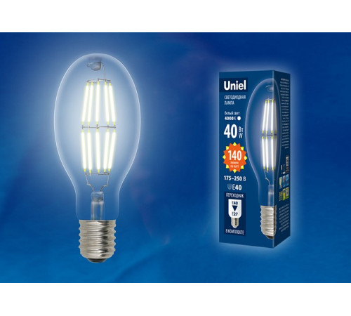 Лампа светодиодная филаментная (UL-00003763) Uniel E40 40W 6500K прозрачная LED-ED90-40W/DW/E40/CL GLP05TR Лампа светодиодная филаментная (UL-00003763) Uniel E40 40W 6500K прозрачная LED-ED90-40W/DW/E40/CL GLP05TR