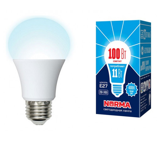 Лампа светодиодная (UL-00003786) Volpe E27 11W 4000K матовая LED-A60-11W/NW/E27/FR/NR