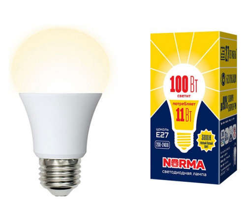 Лампа светодиодная (UL-00003787) Volpe E27 11W 3000K матовая LED-A60-11W/WW/E27/FR/NR Лампа светодиодная (UL-00003787) Volpe E27 11W 3000K матовая LED-A60-11W/WW/E27/FR/NR