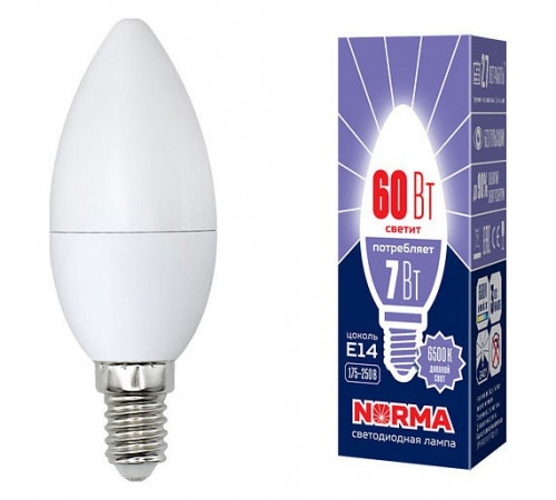 Лампа светодиодная (UL-00003794) Volpe E14 7W 6500K матовая LED-C37-7W/DW/E14/FR/NR Лампа светодиодная (UL-00003794) Volpe E14 7W 6500K матовая LED-C37-7W/DW/E14/FR/NR
