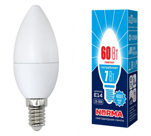 Лампа светодиодная (UL-00003795) Volpe E14 7W 4000K матовая LED-C37-7W/NW/E14/FR/NR Лампа светодиодная (UL-00003795) Volpe E14 7W 4000K матовая LED-C37-7W/NW/E14/FR/NR