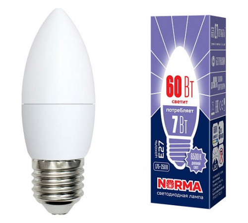 Лампа светодиодная (UL-00003797) Volpe E27 7W 6500K матовая LED-C37-7W/DW/E27/FR/NR Лампа светодиодная (UL-00003797) Volpe E27 7W 6500K матовая LED-C37-7W/DW/E27/FR/NR