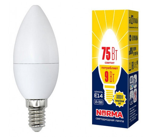 Лампа светодиодная (UL-00003804) Volpe E14 9W 3000K матовая LED-C37-9W/WW/E14/FR/NR Лампа светодиодная (UL-00003804) Volpe E14 9W 3000K матовая LED-C37-9W/WW/E14/FR/NR