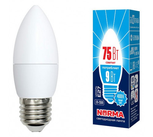 Лампа светодиодная (UL-00003806) Volpe E27 9W 4000K матовая LED-C37-9W/NW/E27/FR/NR Лампа светодиодная (UL-00003806) Volpe E27 9W 4000K матовая LED-C37-9W/NW/E27/FR/NR