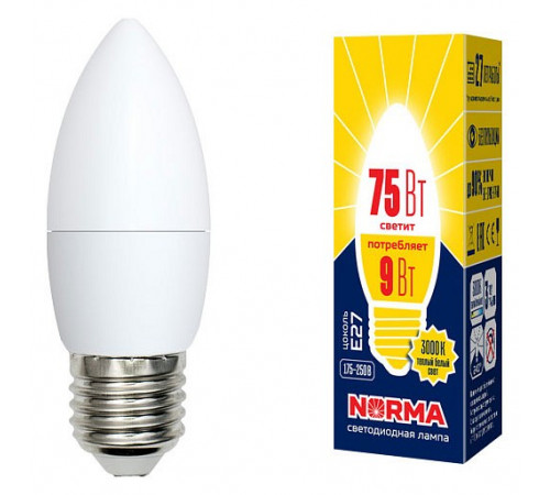 Лампа светодиодная (UL-00003807) Volpe E27 9W 3000K матовая LED-C37-9W/WW/E27/FR/NR Лампа светодиодная (UL-00003807) Volpe E27 9W 3000K матовая LED-C37-9W/WW/E27/FR/NR