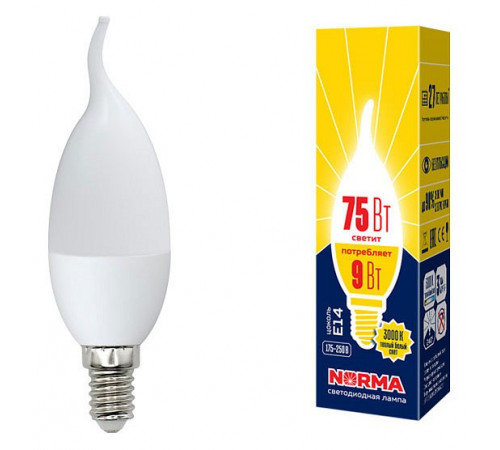 Лампа светодиодная (UL-00003809) Volpe E14 9W 3000K матовая LED-CW37-9W/WW/E14/FR/NR Лампа светодиодная (UL-00003809) Volpe E14 9W 3000K матовая LED-CW37-9W/WW/E14/FR/NR