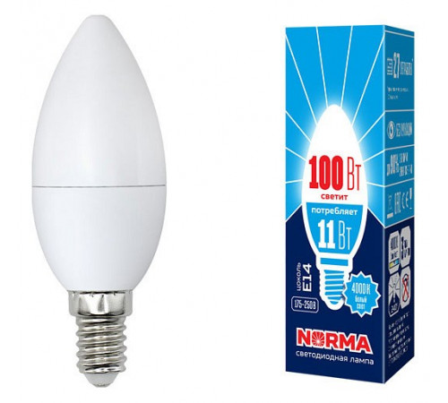 Лампа светодиодная (UL-00003811) Volpe E14 11W 4000K матовая LED-C37-11W/NW/E14/FR/NR Лампа светодиодная (UL-00003811) Volpe E14 11W 4000K матовая LED-C37-11W/NW/E14/FR/NR