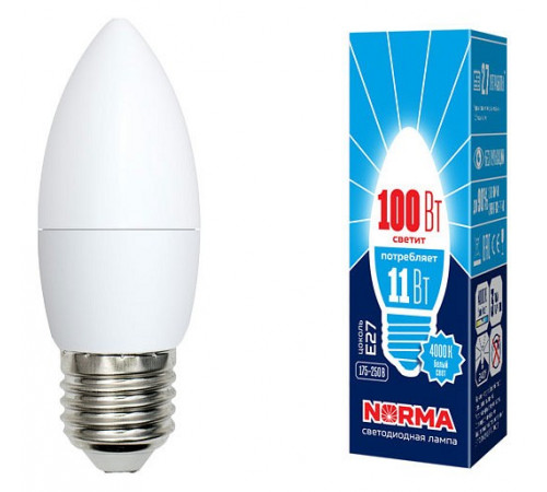 Лампа светодиодная (UL-00003814) Volpe E27 11W 4000K матовая LED-C37-11W/NW/E27/FR/NR Лампа светодиодная (UL-00003814) Volpe E27 11W 4000K матовая LED-C37-11W/NW/E27/FR/NR