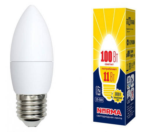 Лампа светодиодная (UL-00003815) Volpe E27 11W 3000K матовая LED-C37-11W/WW/E27/FR/NR Лампа светодиодная (UL-00003815) Volpe E27 11W 3000K матовая LED-C37-11W/WW/E27/FR/NR