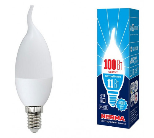 Лампа светодиодная (UL-00003816) Volpe E14 11W 4000K матовая LED-CW37-11W/NW/E14/FR/NR Лампа светодиодная (UL-00003816) Volpe E14 11W 4000K матовая LED-CW37-11W/NW/E14/FR/NR