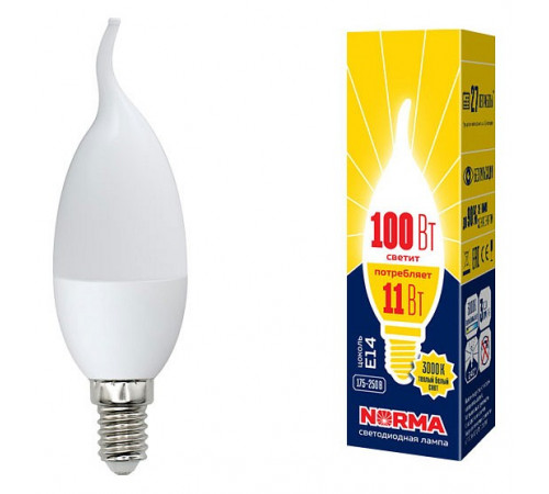 Лампа светодиодная (UL-00003817) Volpe E14 11W 3000K матовая LED-CW37-11W/WW/E14/FR/NR Лампа светодиодная (UL-00003817) Volpe E14 11W 3000K матовая LED-CW37-11W/WW/E14/FR/NR