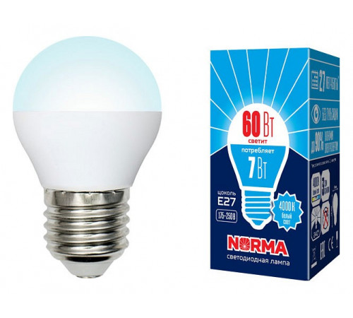 Лампа светодиодная (UL-00003822) Volpe E27 7W 4000K матовая LED-G45-7W/NW/E27/FR/NR Лампа светодиодная (UL-00003822) Volpe E27 7W 4000K матовая LED-G45-7W/NW/E27/FR/NR