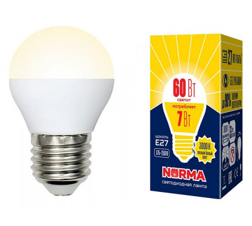 Лампа светодиодная (UL-00003823) Volpe E27 7W 3000K матовая LED-G45-7W/WW/E27/FR/NR