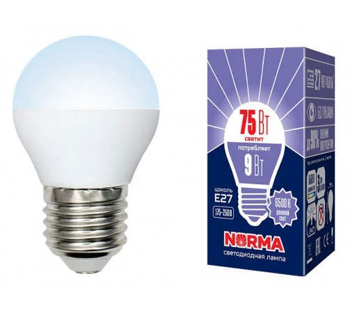 Лампа светодиодная (UL-00003827) Volpe E27 9W 6500K матовая LED-G45-9W/DW/E27/FR/NR Лампа светодиодная (UL-00003827) Volpe E27 9W 6500K матовая LED-G45-9W/DW/E27/FR/NR