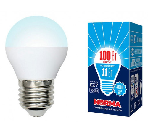 Лампа светодиодная (UL-00003834) Volpe E27 11W 4000K матовая LED-G45-11W/NW/E27/FR/NR Лампа светодиодная (UL-00003834) Volpe E27 11W 4000K матовая LED-G45-11W/NW/E27/FR/NR