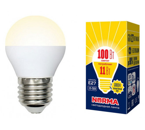 Лампа светодиодная (UL-00003835) Volpe E27 11W 3000K матовая LED-G45-11W/WW/E27/FR/NR Лампа светодиодная (UL-00003835) Volpe E27 11W 3000K матовая LED-G45-11W/WW/E27/FR/NR