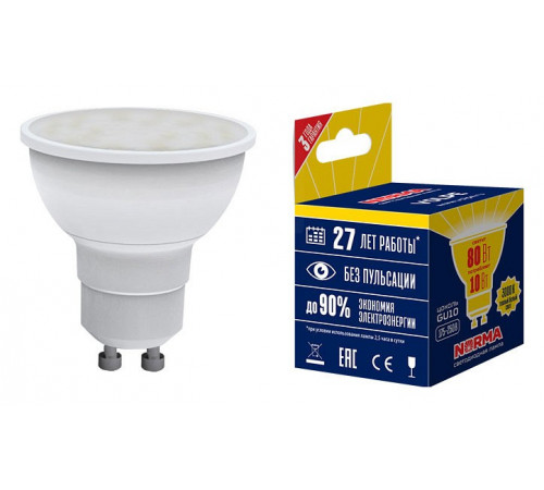 Лампа светодиодная (UL-00003842) Volpe GU10 10W 3000K матовая LED-JCDR-10W/WW/GU10/NR Лампа светодиодная (UL-00003842) Volpe GU10 10W 3000K матовая LED-JCDR-10W/WW/GU10/NR