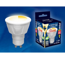 Лампа светодиодная диммируемая (UL-00003990) Uniel GU10 6W 3000K матовая LED-JCDR 6W/WW/GU10/FR/DIM PLP01WH