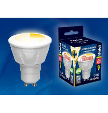Лампа светодиодная диммируемая (UL-00003990) Uniel GU10 6W 3000K матовая LED-JCDR 6W/WW/GU10/FR/DIM PLP01WH