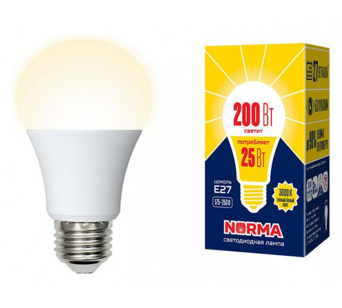 Лампа светодиодная (UL-00004469) Volpe E27 25W 3000K матовая LED-A70-25W/3000K/E27/FR/NR