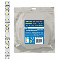Светодиодная лента Volpe 9,6W/m 120LED/m 2835SMD теплый белый 5M ULS-Q330 2835-120LED/m-8mm-IP20-DC12V-9,6W/m-5M-3000K UL-00004540