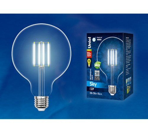 Лампа светодиодная филаментная (UL-00004859) Uniel E27 10W 4000K прозрачная LED-G125-10W/NW/E27/CL PLS02WH Лампа светодиодная филаментная (UL-00004859) Uniel E27 10W 4000K прозрачная LED-G125-10W/NW/E27/CL PLS02WH