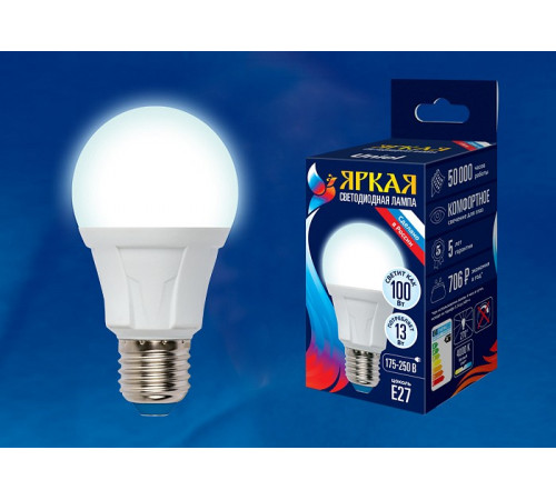 Лампа светодиодная (UL-00005031) Uniel E27 13W 4000K матовая LED-A60 13W/4000K/E27/FR PLP01WH Лампа светодиодная (UL-00005031) Uniel E27 13W 4000K матовая LED-A60 13W/4000K/E27/FR PLP01WH